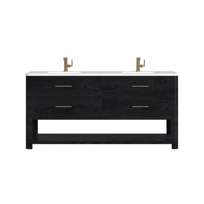 Lucian 72" Double Vanity, Carbon Oak w/ 3 CM White Zeus Silestone Top