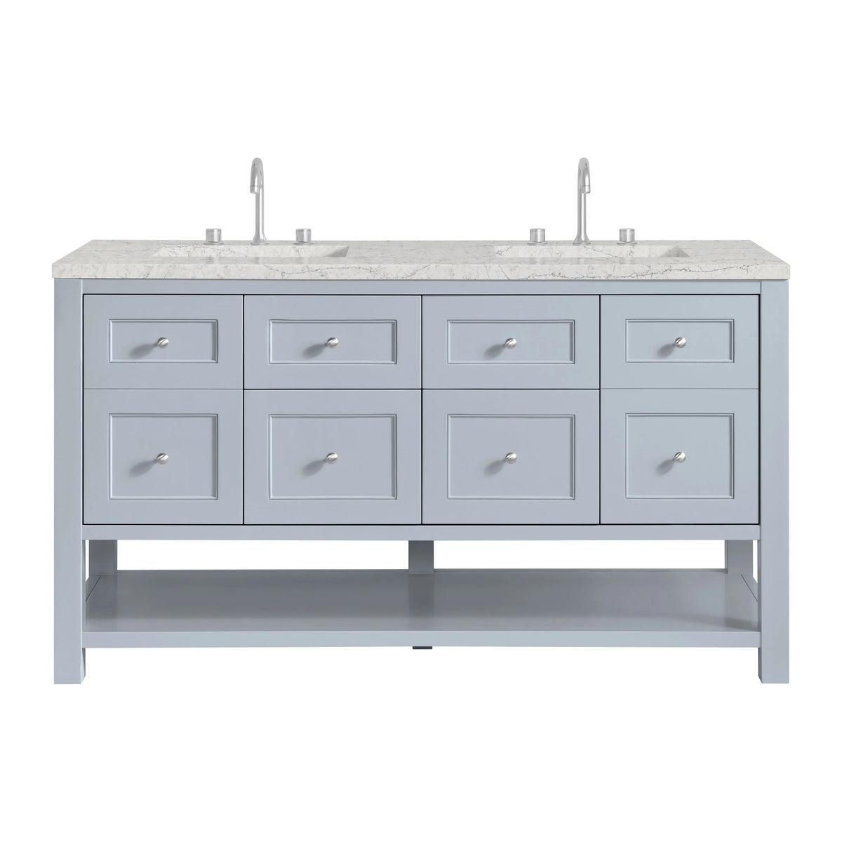 Breckenridge 60" Double Vanity, Serenity Blue, w/ 3 CM Eternal Jasmine Pearl Quartz Top w/FreePower Wireless Charger