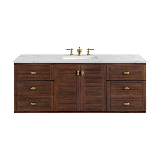 Renovate for Less Atlanta Amberly 60" Single Vanity, Mid-Century Walnut w/ 3 CM Ethereal Noctis Top