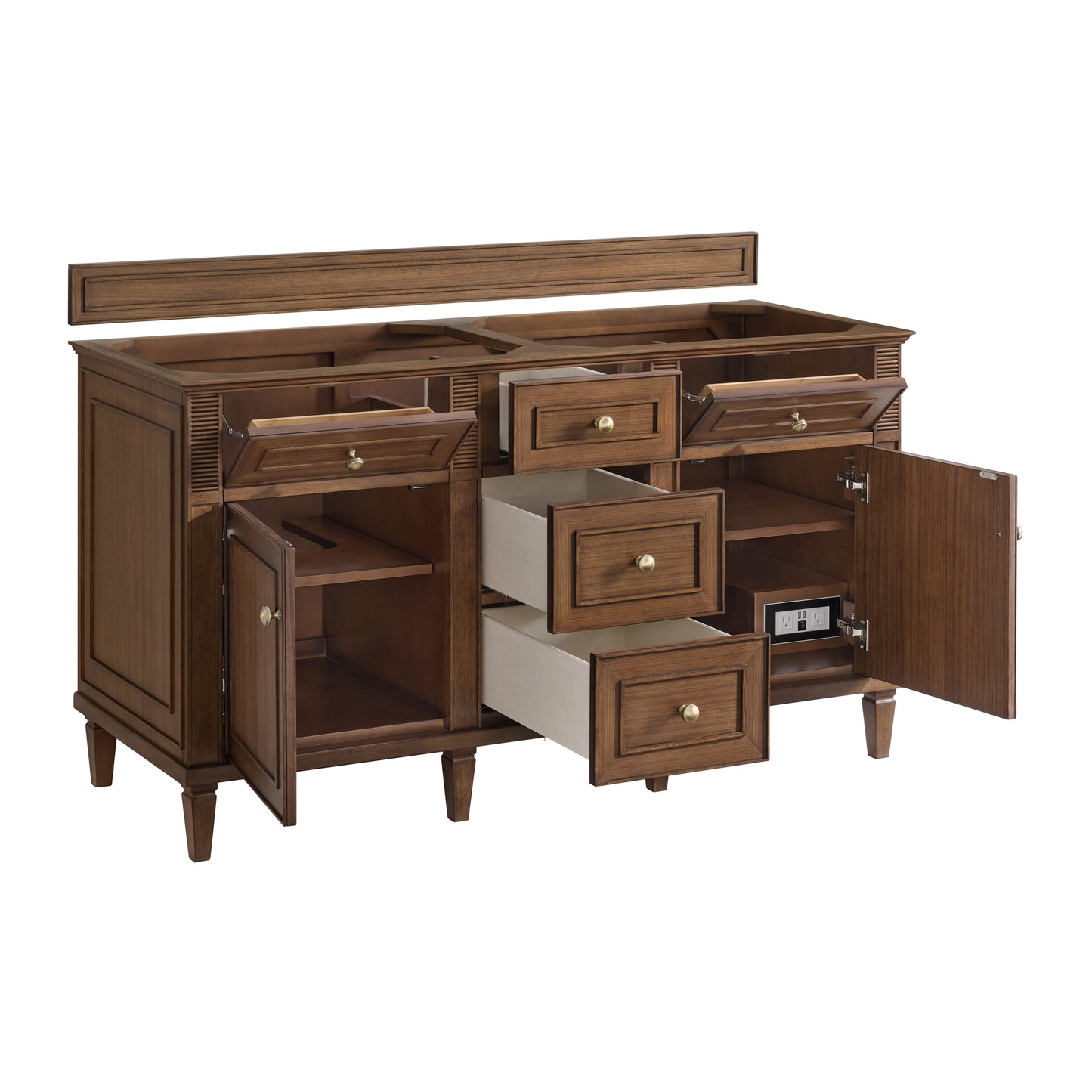 Renovate for Less Atlanta Lorelai 60" Double Vanity, Mid-Century Walnut w/ 3 CM Eternal Jasmine Pearl Silestone Top