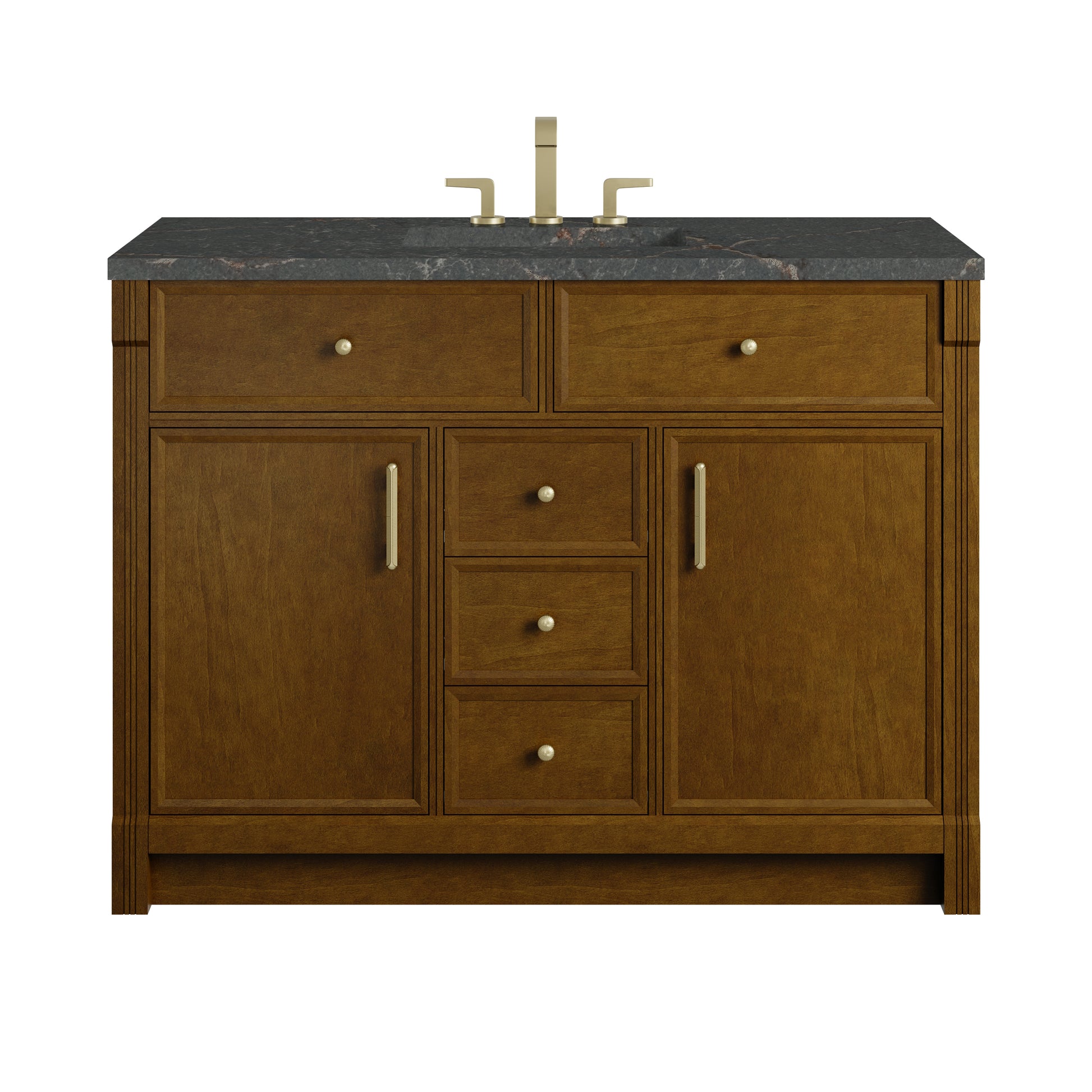 Renovate for Less Atlanta Bellshire 48" Single Vanity, Honey Oak w/ 3 CM Parisien Bleu Silestone Top