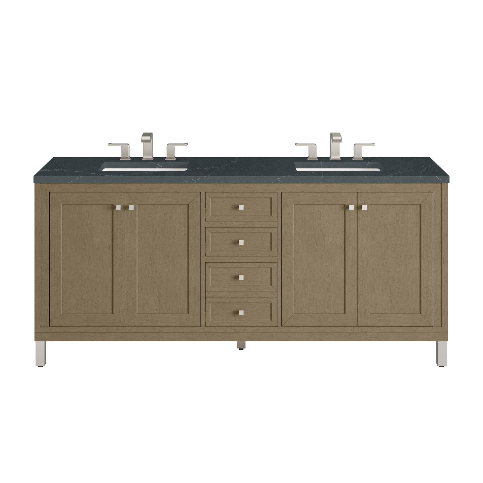 Renovate for Less Atlanta Chicago 72" Double Vanity, Walnut Whisper, w/ 3 CM Charcoal Soapstone Silestone® Top