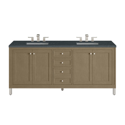 Renovate for Less Atlanta Chicago 72" Double Vanity, Walnut Whisper, w/ 3 CM Charcoal Soapstone Silestone® Top