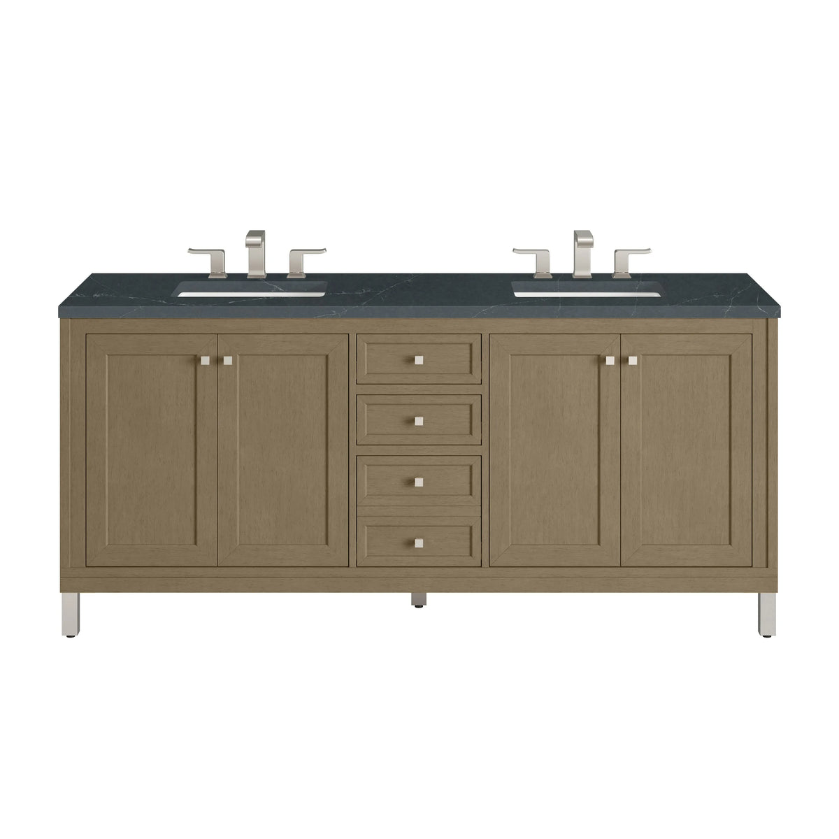 Chicago 72" Double Vanity, Walnut Whisper, w/ 3 CM Charcoal Soapstone Silestone® Top