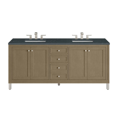 Chicago 72" Double Vanity, Walnut Whisper, w/ 3 CM Charcoal Soapstone Silestone® Top
