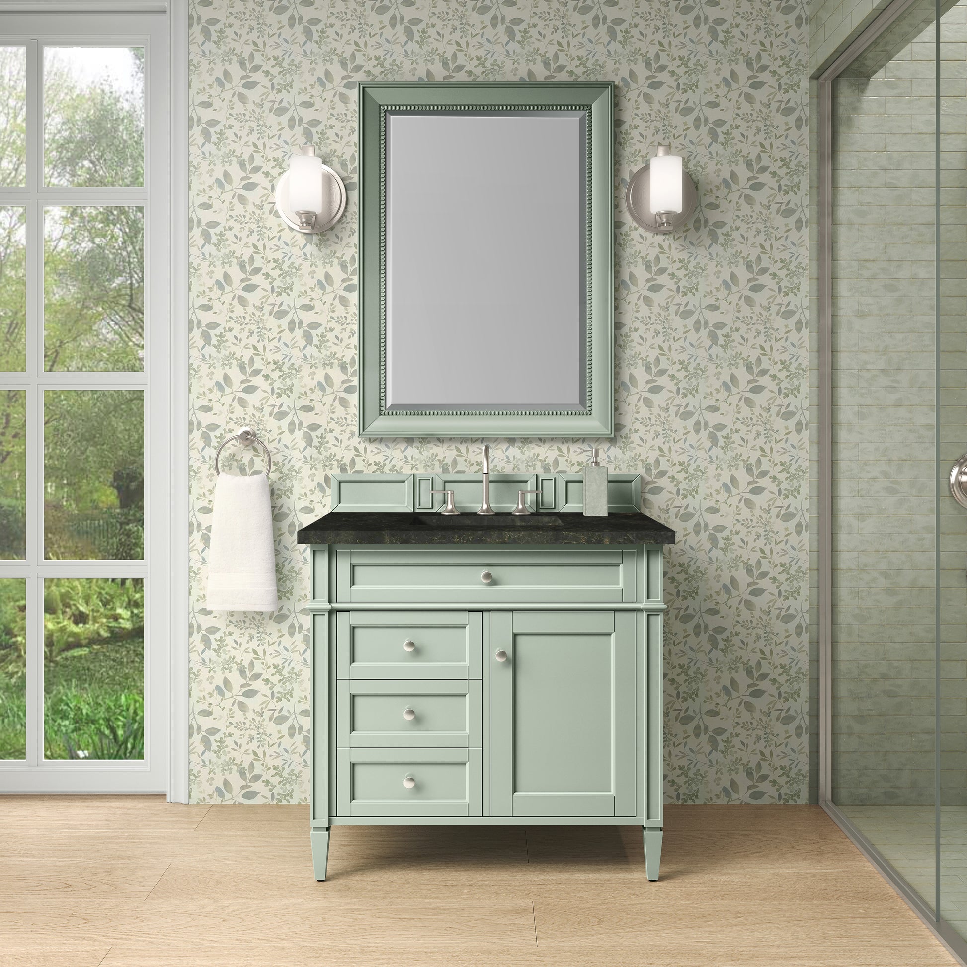 Renovate for Less Atlanta Brittany 36" Single Vanity, Sage Green, w/ 3 CM Phantome Eclos Top