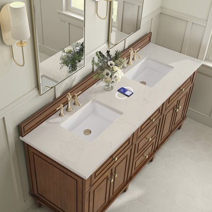 Renovate for Less Atlanta Lorelai 72" Double Vanity, Mid-Century Walnut, w/ 3 CM Siberian Silestone Top w/FreePower Wireless Charger