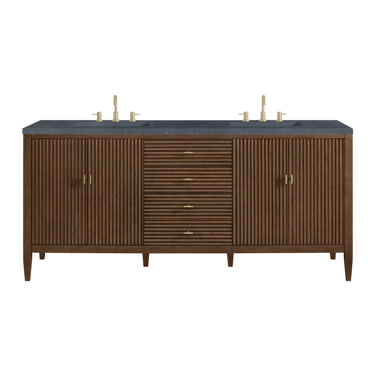 Renovate for Less Atlanta Myrrin 72" Double Vanity, Mid Century Walnut w/ 3 CM Charcoal Soapstone Silestone Top