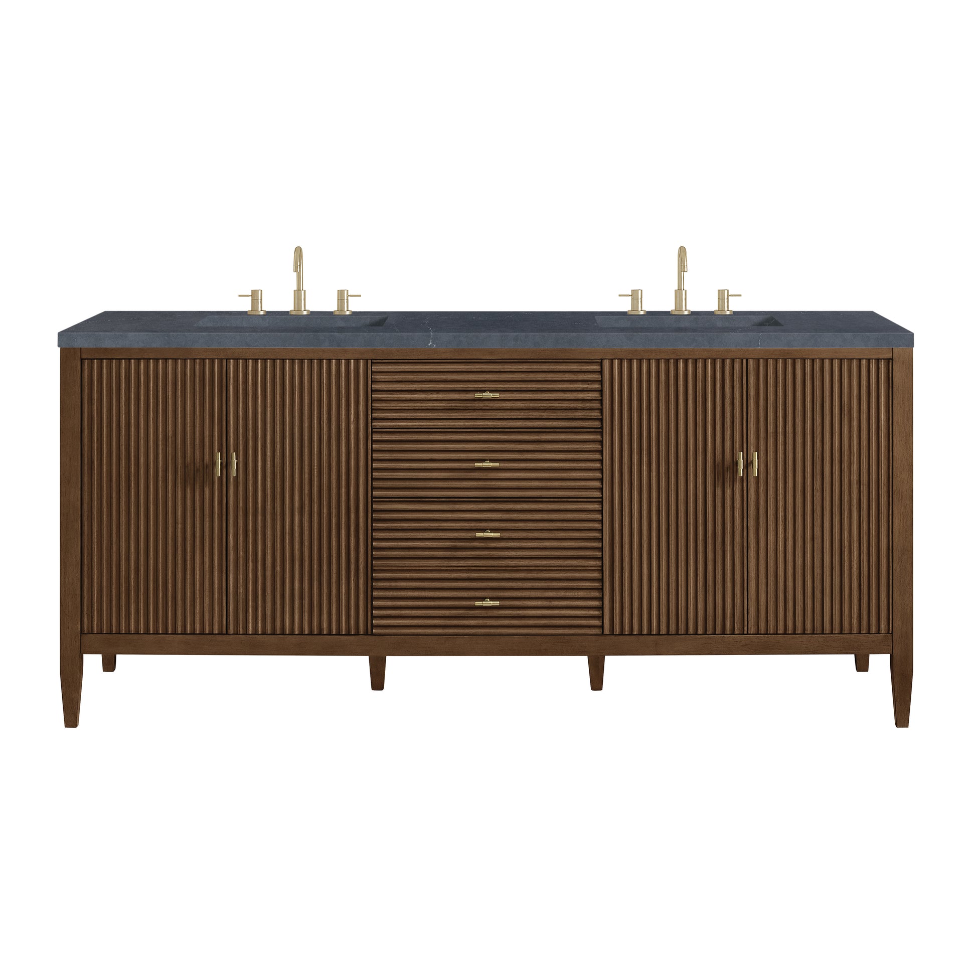 Renovate for Less Atlanta Myrrin 72" Double Vanity, Mid Century Walnut w/ 3 CM Charcoal Soapstone Silestone Top