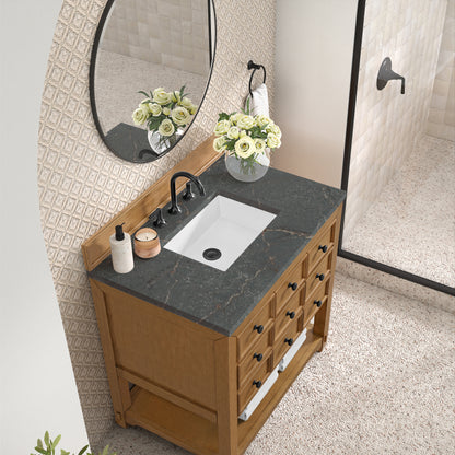 Renovate for Less Atlanta Malibu 36" Single Vanity, Amber Birch w/ 3 CM Parisien Bleu Top