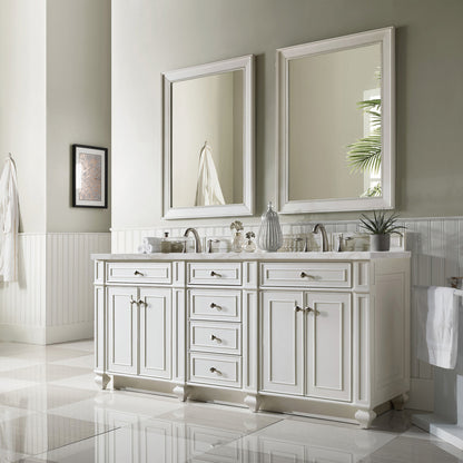 Renovate for Less Atlanta Bristol 72" Double Vanity, Bright White w/ 3 CM Victorian Silver Silestone Top w/FreePower Wireless Charger