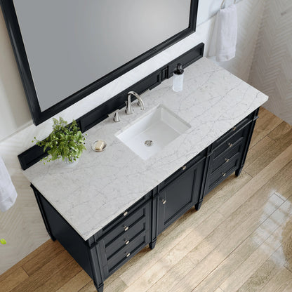 Brittany 60" Single Vanity, Black Onyx, w/ 3 CM Eternal Jasmine Pearl Silestone Top