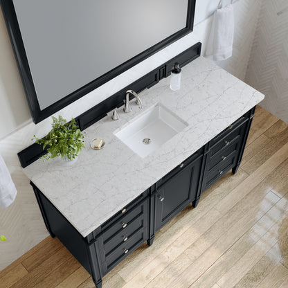 Renovate for Less Atlanta Brittany 60" Single Vanity, Black Onyx, w/ 3 CM Eternal Jasmine Pearl Silestone Top