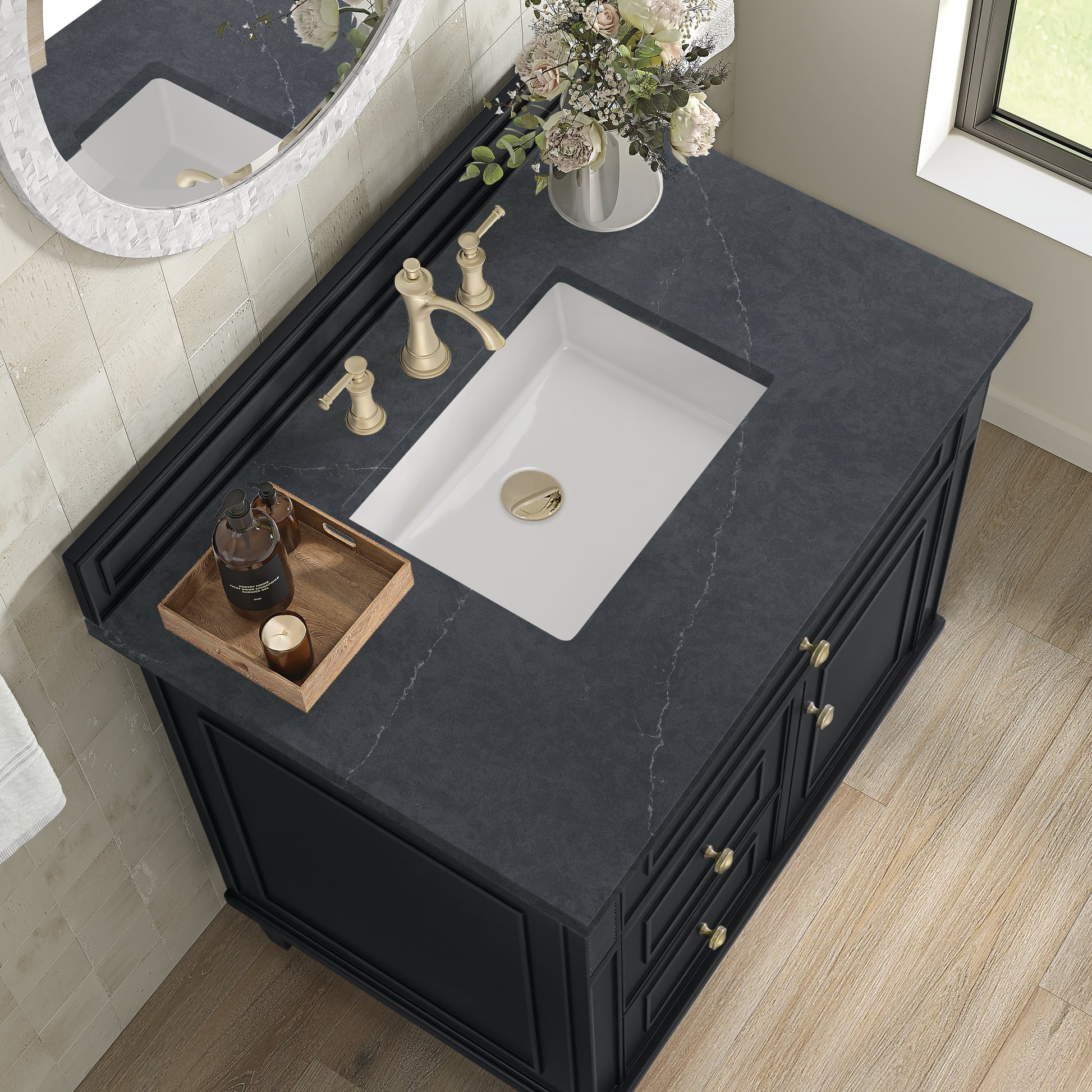 Renovate for Less Atlanta Lorelai 36" Single Vanity, Black Onyx w/ 3 CM Charcoal Soapstone Silestone Top