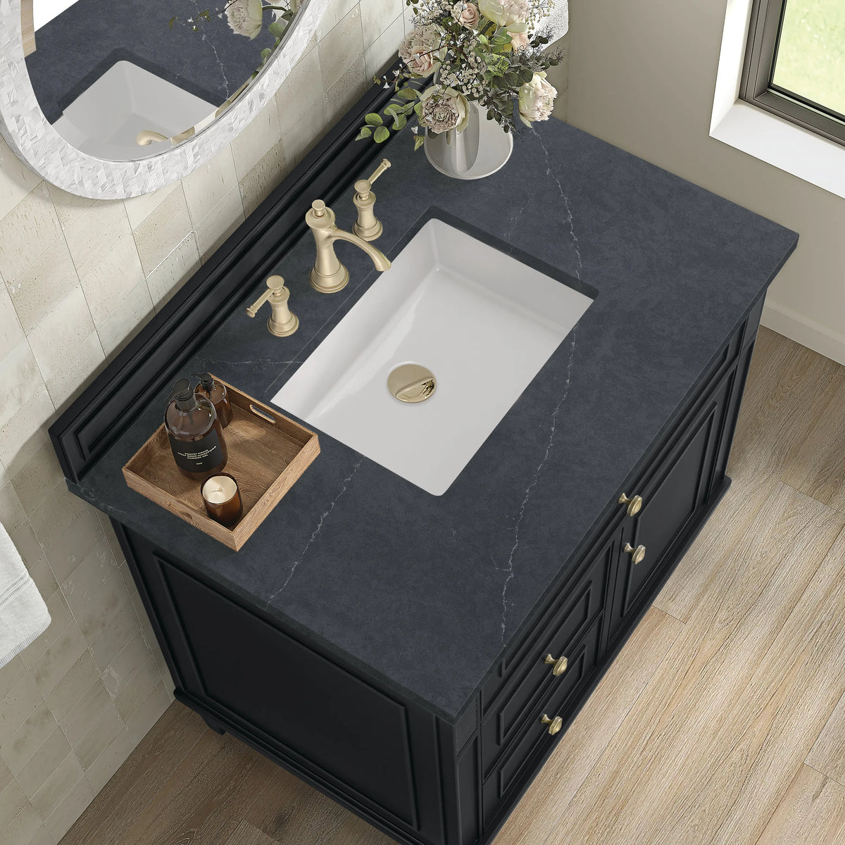 Lorelai 36" Single Vanity, Black Onyx w/ 3 CM Charcoal Soapstone Silestone Top