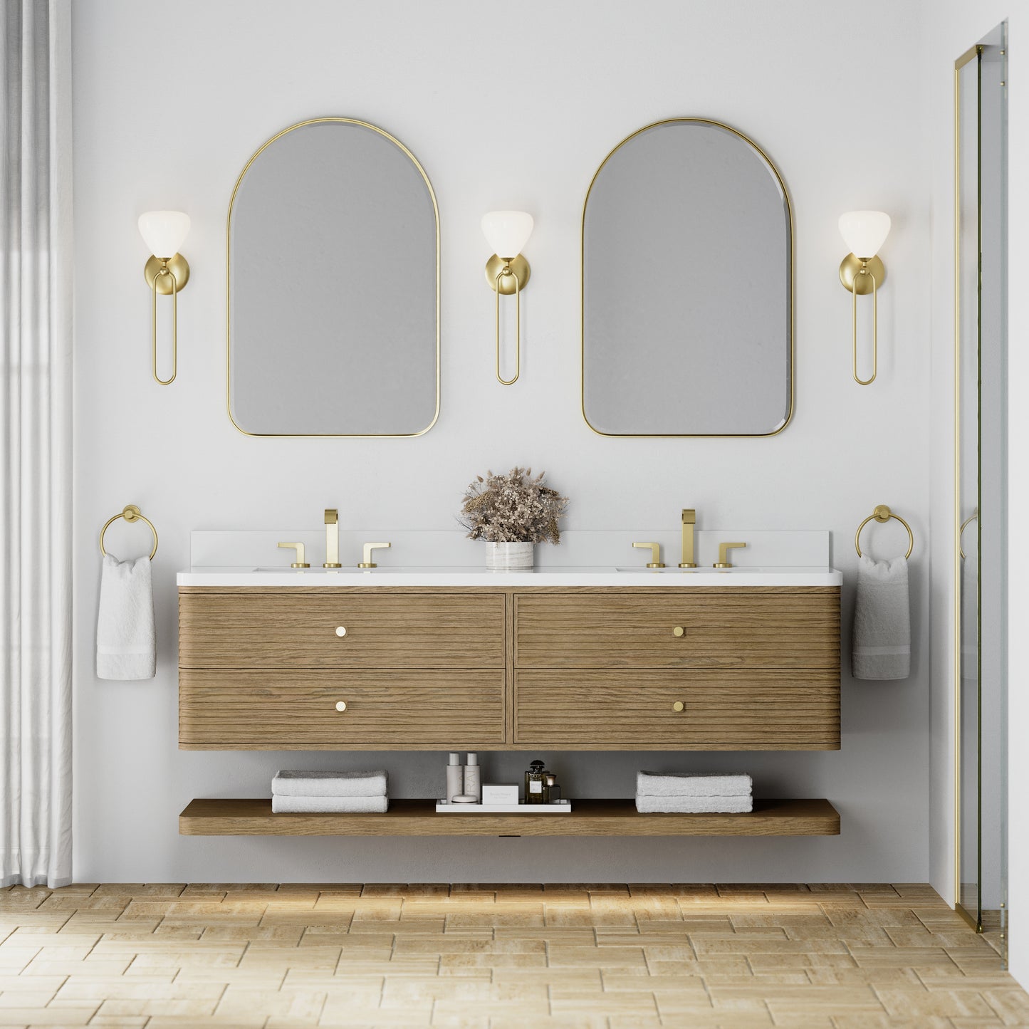 Renovate for Less Atlanta Allamari 72" Double Vanity, Dune Mist w/ 3 CM White Zeus Silestone Top