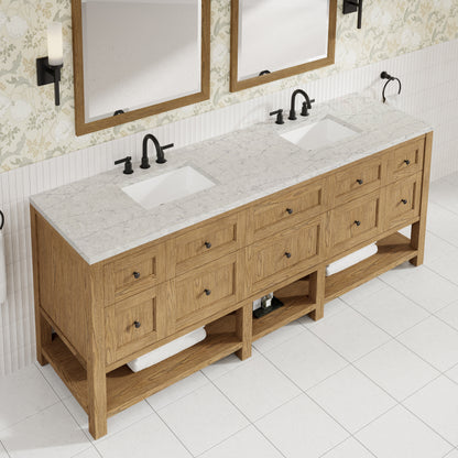 Renovate for Less Atlanta Breckenridge 84" Double Vanity, Light Natural Oak w/ 3 CM Eternal Jasmine Pearl Top