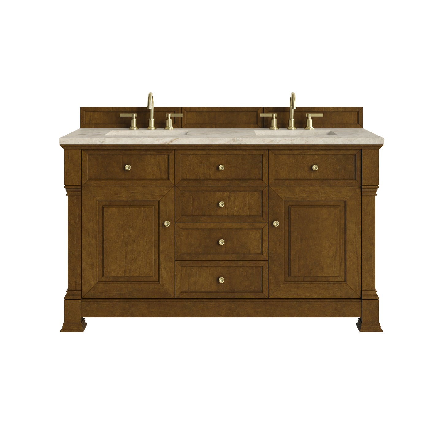 Renovate for Less Atlanta Brookfield 60" Double Vanity, Honey Oak, w/ 3 CM Tajnar Eclos Top w/FreePower Wireless Charger
