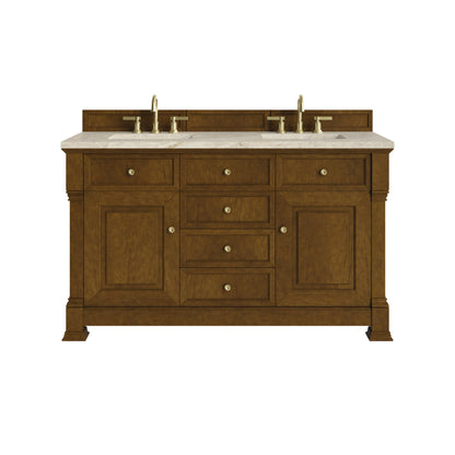 Renovate for Less Atlanta Brookfield 60" Double Vanity, Honey Oak, w/ 3 CM Tajnar Eclos Top w/FreePower Wireless Charger