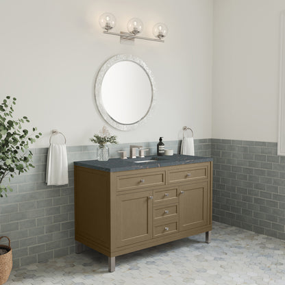 Renovate for Less Atlanta Chicago 48" Single Vanity, Walnut Whisper, w/ 3 CM Parisien Bleu Silestone® Top w/FreePower Wireless Charger