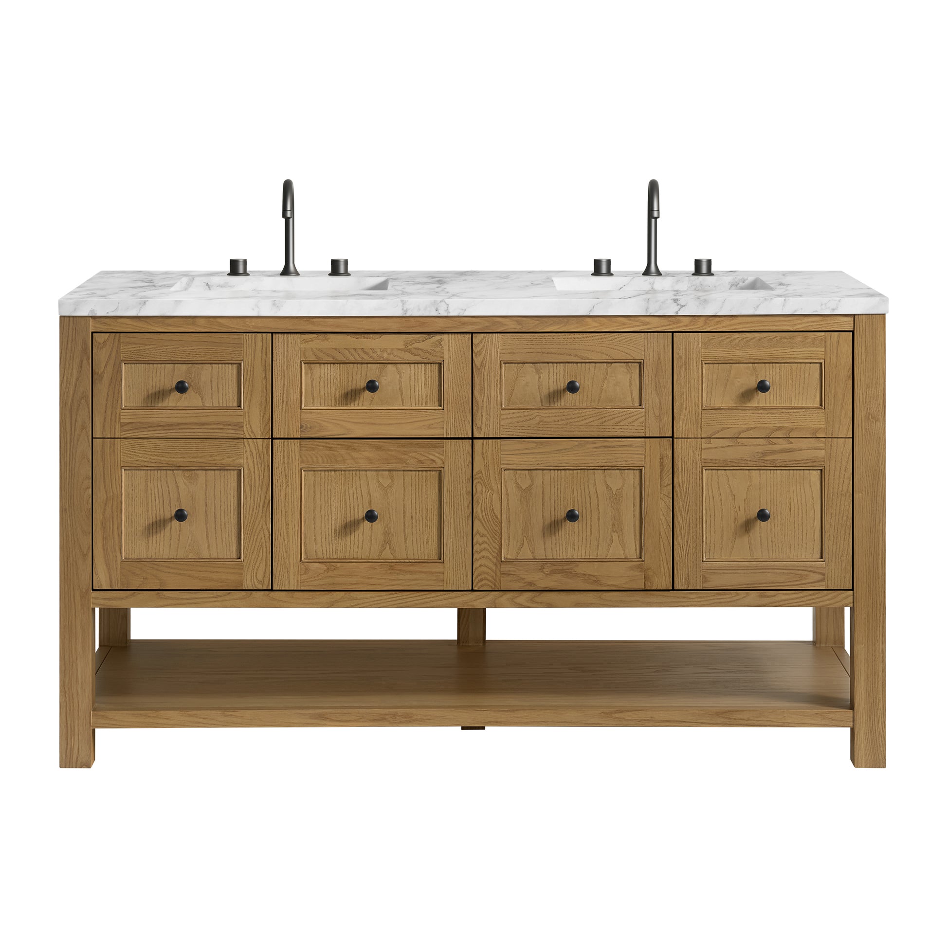 Renovate for Less Atlanta Breckenridge 60" Double Vanity, Light Natural Oak, w/ 3 CM Carrara Marble Top