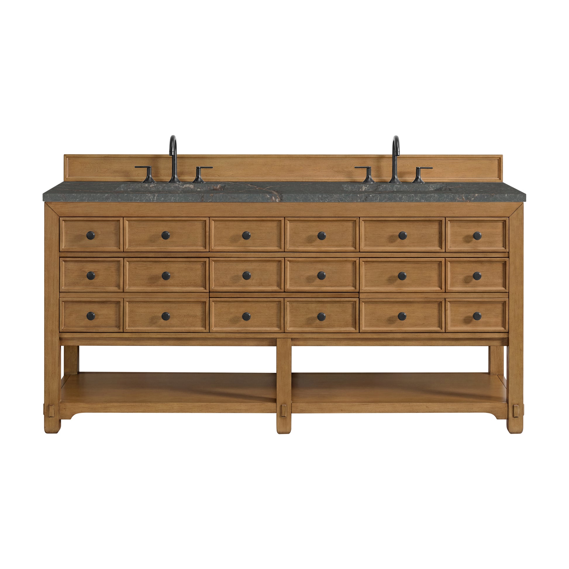 Renovate for Less Atlanta Malibu 72" Double Vanity, Amber Birch w/ 3 CM Parisien Bleu Top