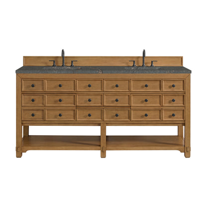 Renovate for Less Atlanta Malibu 72" Double Vanity, Amber Birch w/ 3 CM Parisien Bleu Top