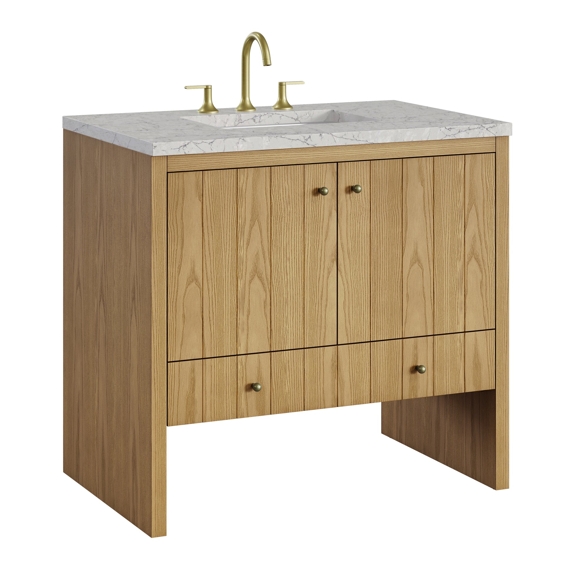 Renovate for Less Atlanta Hudson 36" Single Vanity, Light Natural Oak w/ 3 CM Eternal Jasmine Pearl Top
