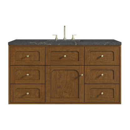 Renovate for Less Atlanta Laurent 48" Single Vanity, Honey Oak w/ 3 CM Parisien Bleu Silestone Top