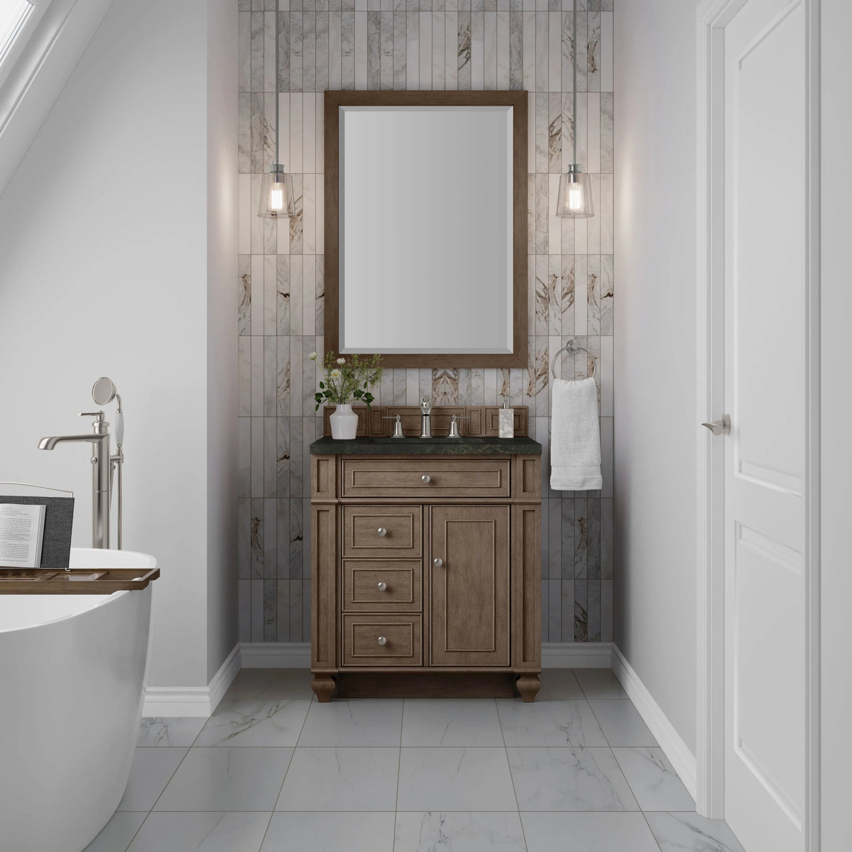 Bristol 30" Single Vanity, Whitewashed Walnut, w/ 3 CM Phantome Eclos Top