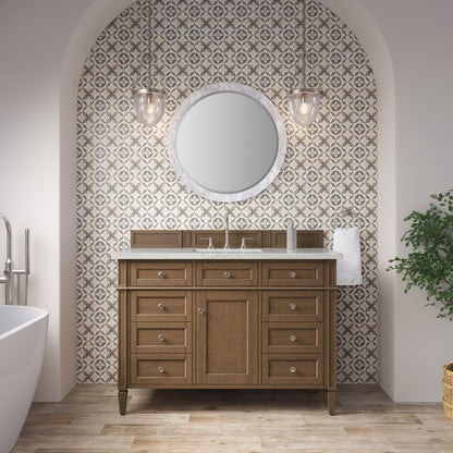 Renovate for Less Atlanta Brittany 48" Single Vanity, Saddle Brown w/ 3 CM Eternal Jasmine Pearl Silestone Top