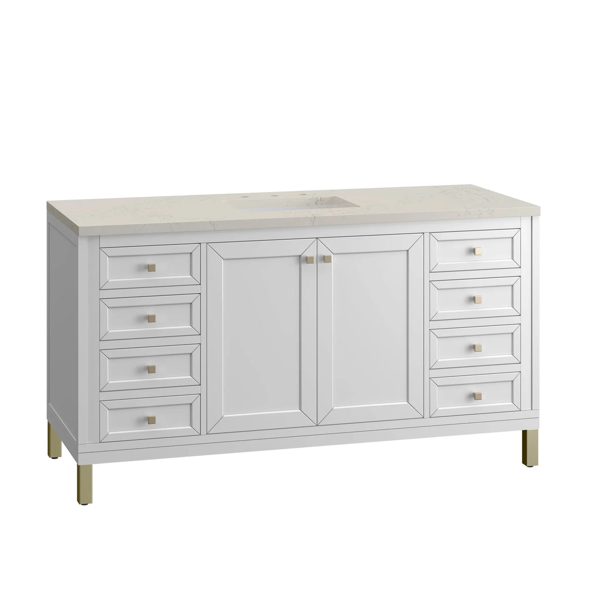 Chicago 60" Single Vanity, Glossy White, w/ 3 CM Siberian Silestone Top