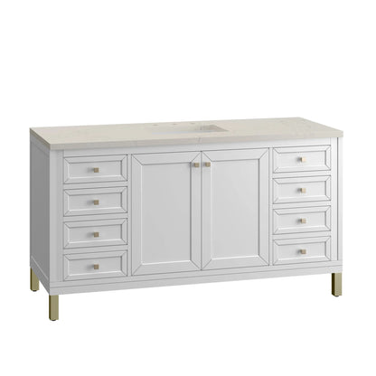 Chicago 60" Single Vanity, Glossy White, w/ 3 CM Siberian Silestone Top