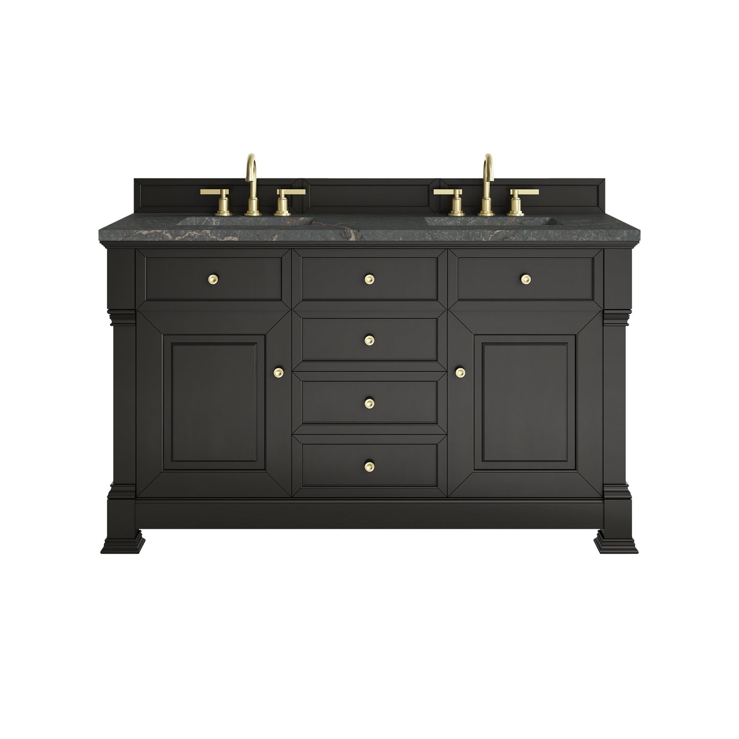 Renovate for Less Atlanta Brookfield 60" Double Vanity, Black Onyx w/ 3 CM Parisien Bleu Silestone Top w/FreePower Wireless Charger