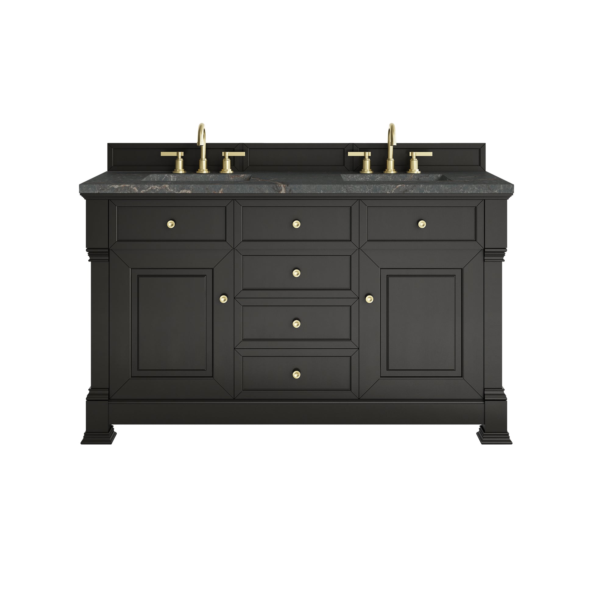 Renovate for Less Atlanta Brookfield 60" Double Vanity, Black Onyx w/ 3 CM Parisien Bleu Silestone Top w/FreePower Wireless Charger