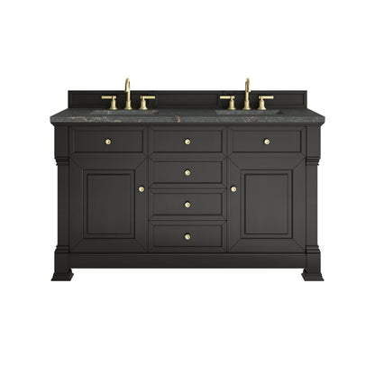 Renovate for Less Atlanta Brookfield 60" Double Vanity, Black Onyx w/ 3 CM Parisien Bleu Silestone Top w/FreePower Wireless Charger