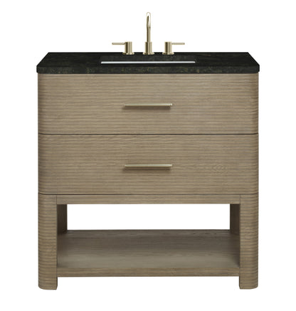 Renovate for Less Atlanta Lucian 36" Single Vanity, Pebble Oak, w/ 3 CM Phantome Eclos Widespread Top