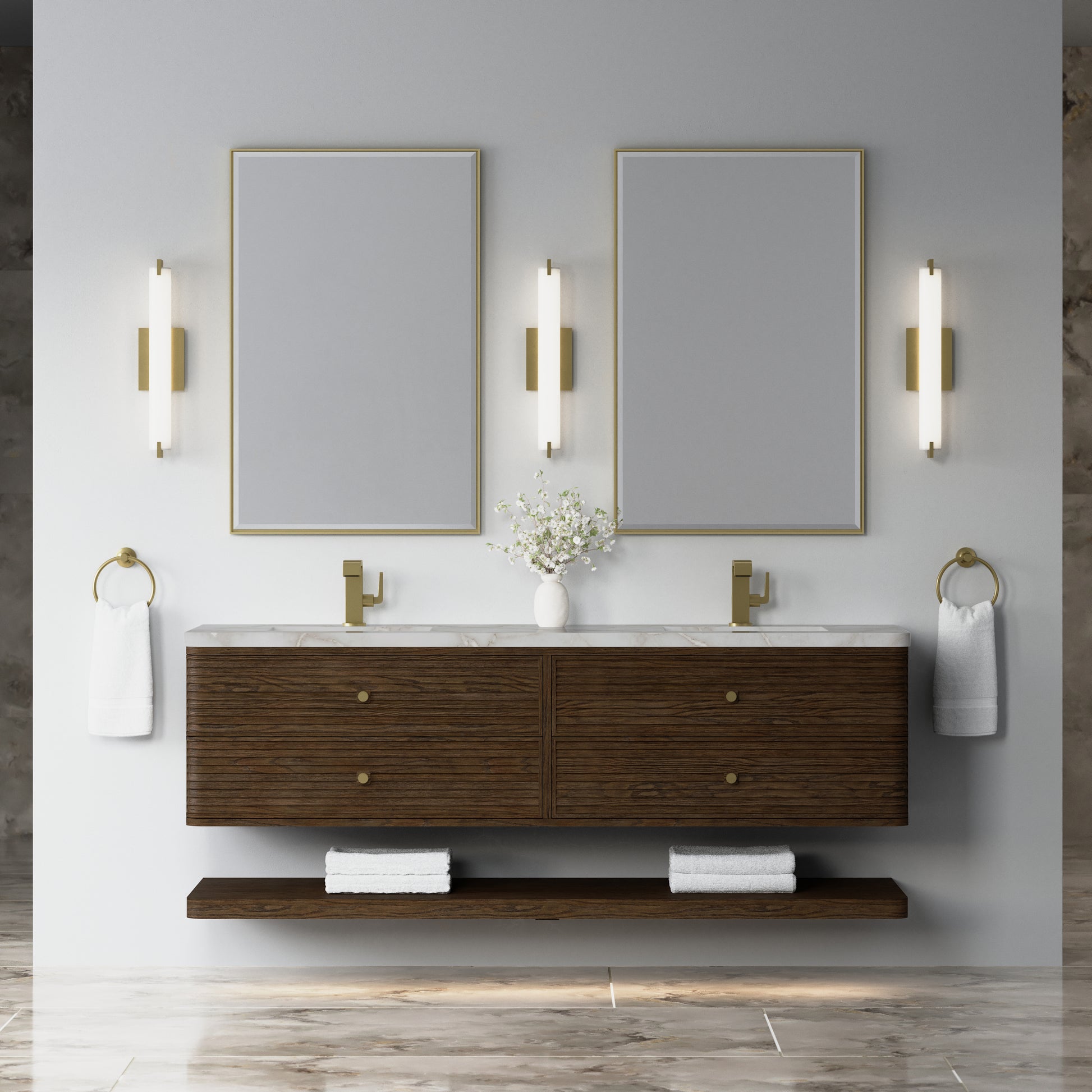 Renovate for Less Atlanta Allamari 72" Double Vanity, Sable w/ Single Hole 3 CM Victorian Silver Silestone Top