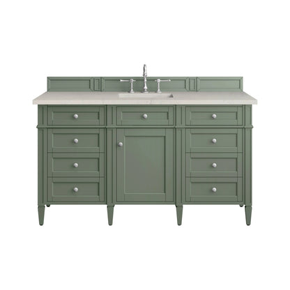 Brittany 60" Single Vanity, Smokey Celadon, w/ 3 CM Siberian Silestone Top
