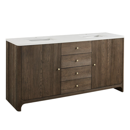 Renovate for Less Atlanta Gracyn 72" Double Vanity, Sable, w/ 3 CM White Zeus Quartz Top