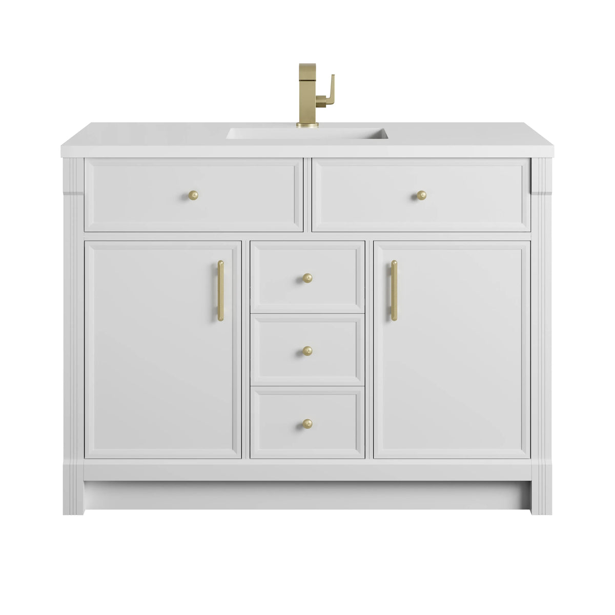 Bellshire 48" Single Vanity, Bright White w/ Single Hole 3 CM White Zeus Silestone Top and Matching Backsplash