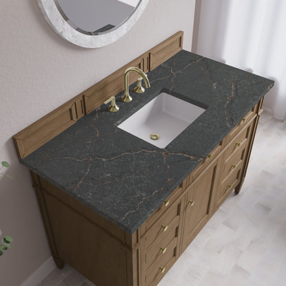 Renovate for Less Atlanta Brittany 48" Single Vanity, Pecan w/ 3 CM Parisien Bleu Silestone Top