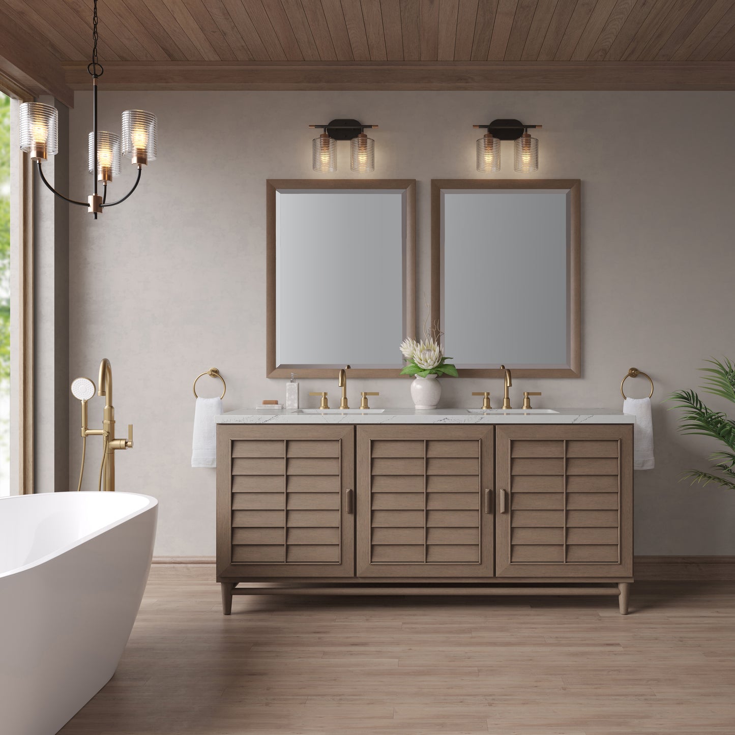 Renovate for Less Atlanta Portland 72" Double Vanity Whitewashed Walnut w/ 3 CM Ethereal Noctis Silestone Top
