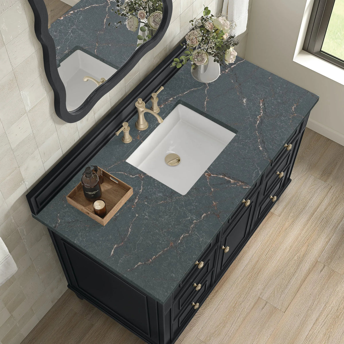 Lorelai 48" Single Vanity, Black Onyx w/ 3 CM Parisien Bleu Silestone Top