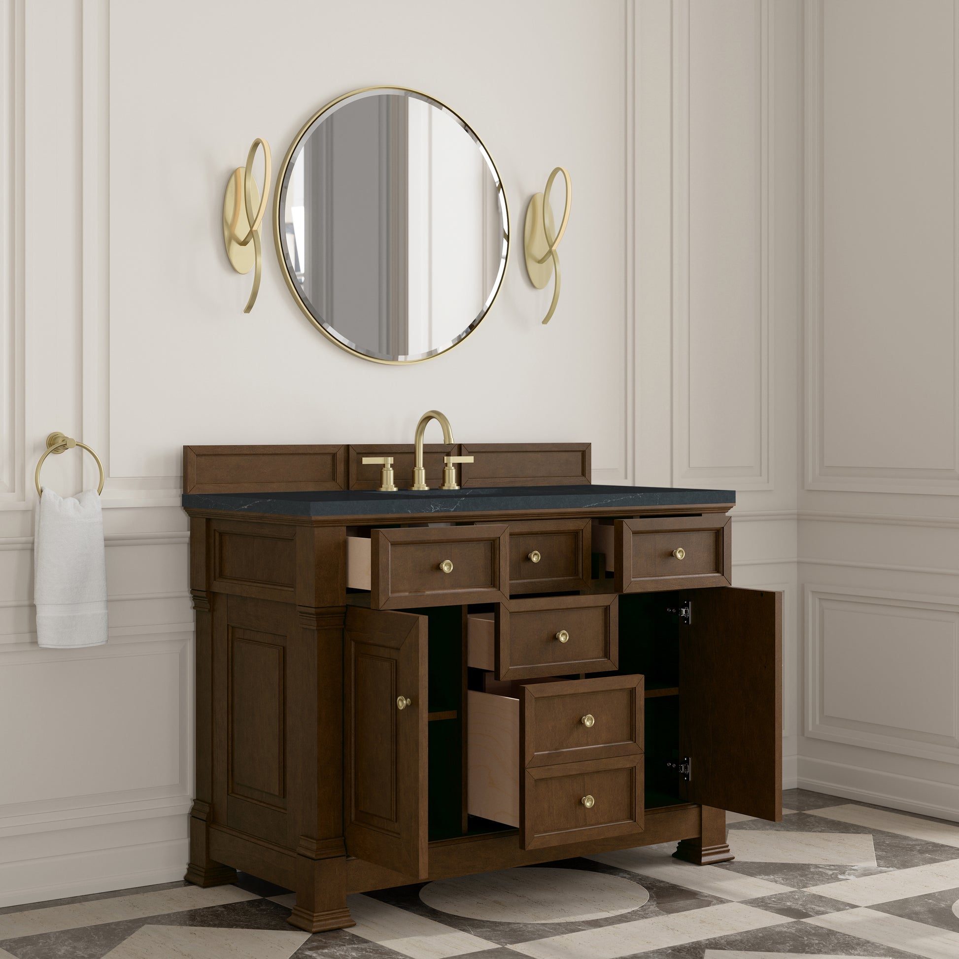Renovate for Less Atlanta Brookfield 48" Single Vanity, Honey Oak w/ 3 CM Charcoal Soapstone Silestone Top