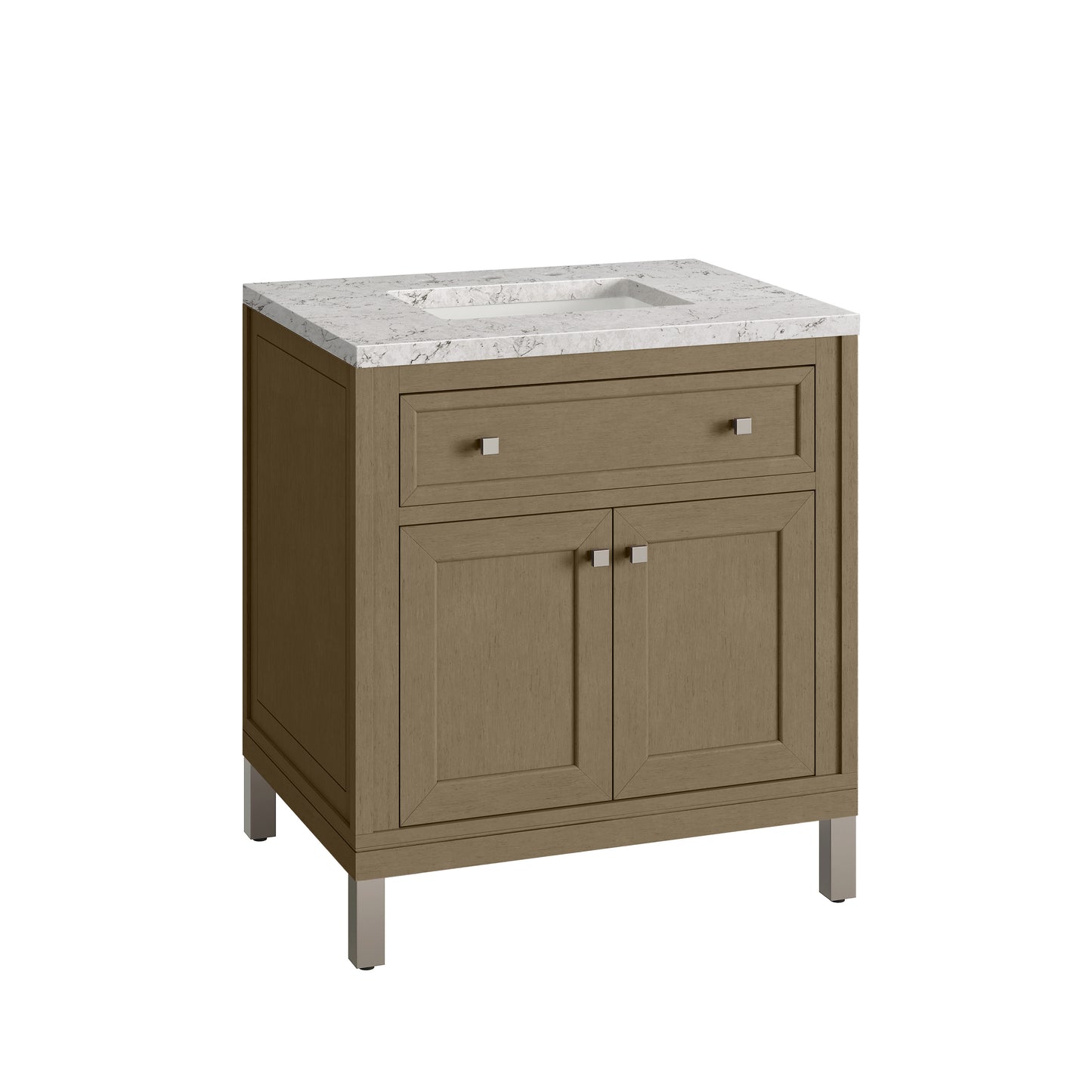 Renovate for Less Atlanta Chicago 30" Single Vanity, Walnut Whisper, w/ 3 CM Eternal Jasmine Pearl Silestone® Top