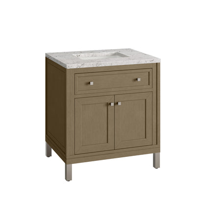 Renovate for Less Atlanta Chicago 30" Single Vanity, Walnut Whisper, w/ 3 CM Eternal Jasmine Pearl Silestone® Top