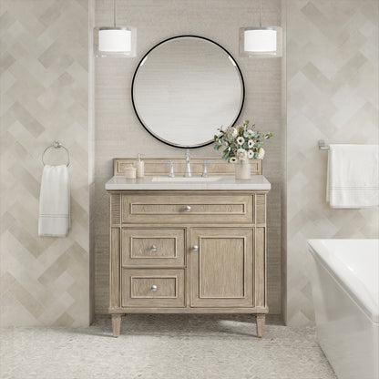 Renovate for Less Atlanta Lorelai 36" Single Vanity, Whitewashed Oak, w/ 3 CM Siberian Silestone Top