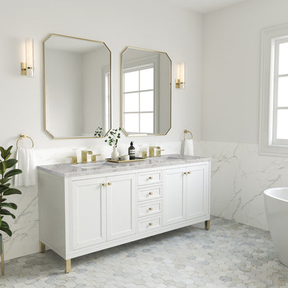 Renovate for Less Atlanta Chicago 72" Double Vanity, Glossy White, w/ 3 CM Eternal Jasmine Pearl Silestone Top w/ FreePower Wireless Charger