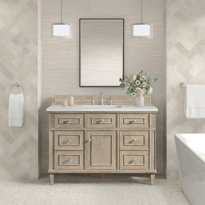 Renovate for Less Atlanta Lorelai 48" Single Vanity, Whitewashed Oak w/ 3 CM Lime Delight Silestone Top